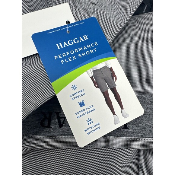 Haggar Performance Flex Waistband Flat Front Shorts Men 44W Charcoal Pattern - Picture 4 of 6